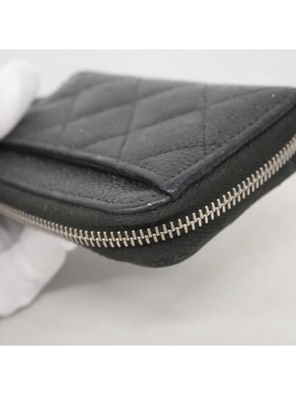 Chanel Coin Case Quilted Caviar Leather Black Silver